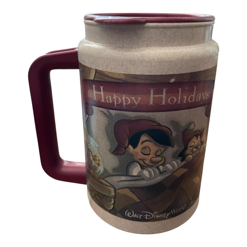 Vintage Disney‎ World Pinocchio Happy Holidays Coca-Cola Travel Mug Whirley